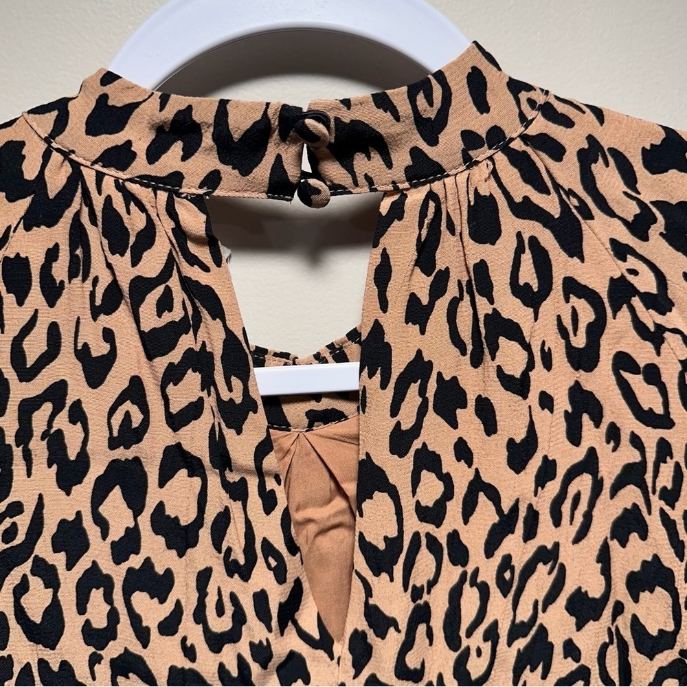 Anthropologie McKenzie Mock Neck Leopard Print Black & Tan Tunic Midi Dress XS - Picture 6 of 16